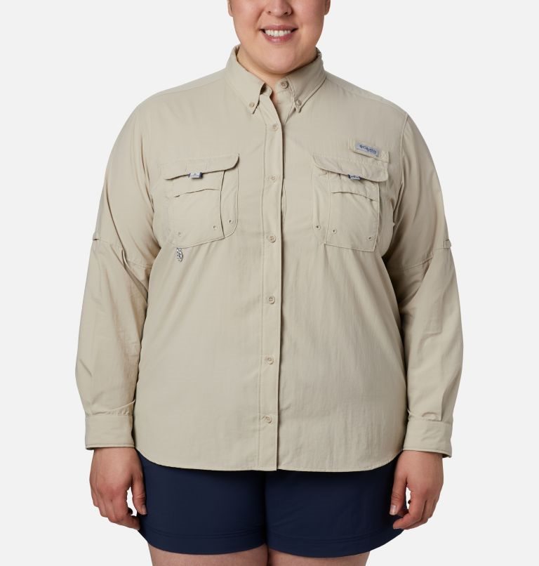 Women\'s Columbia PFG Bahama Long Sleeve Shirts Khaki | Plus Size CA-CA815